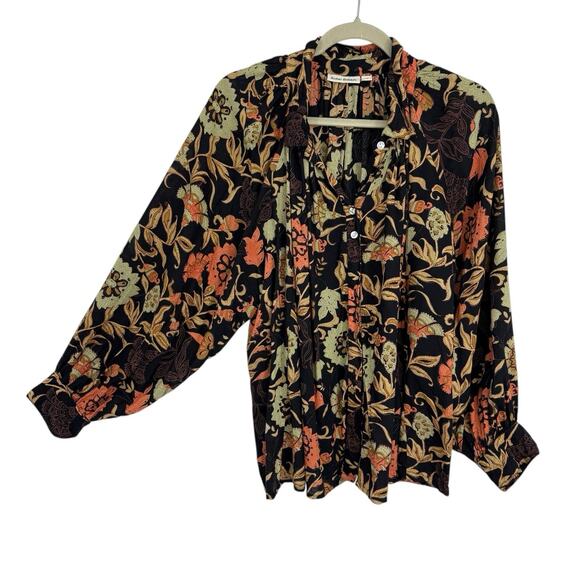 Roberta Roller Rabbit Button Up Top Size Medium Dark Floral Balloon Sleeves - Picture 1 of 10